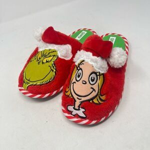 Dr Seuss Little Cindy Lou Who & Grinch Christmas Slipper Santa Hat Red Girls 2-3